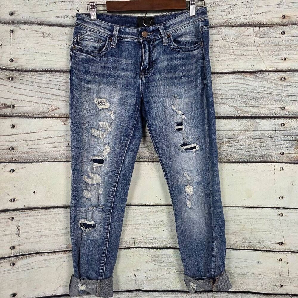 Buckle Black Ankle Skinny Jeans Distressed Womens 26